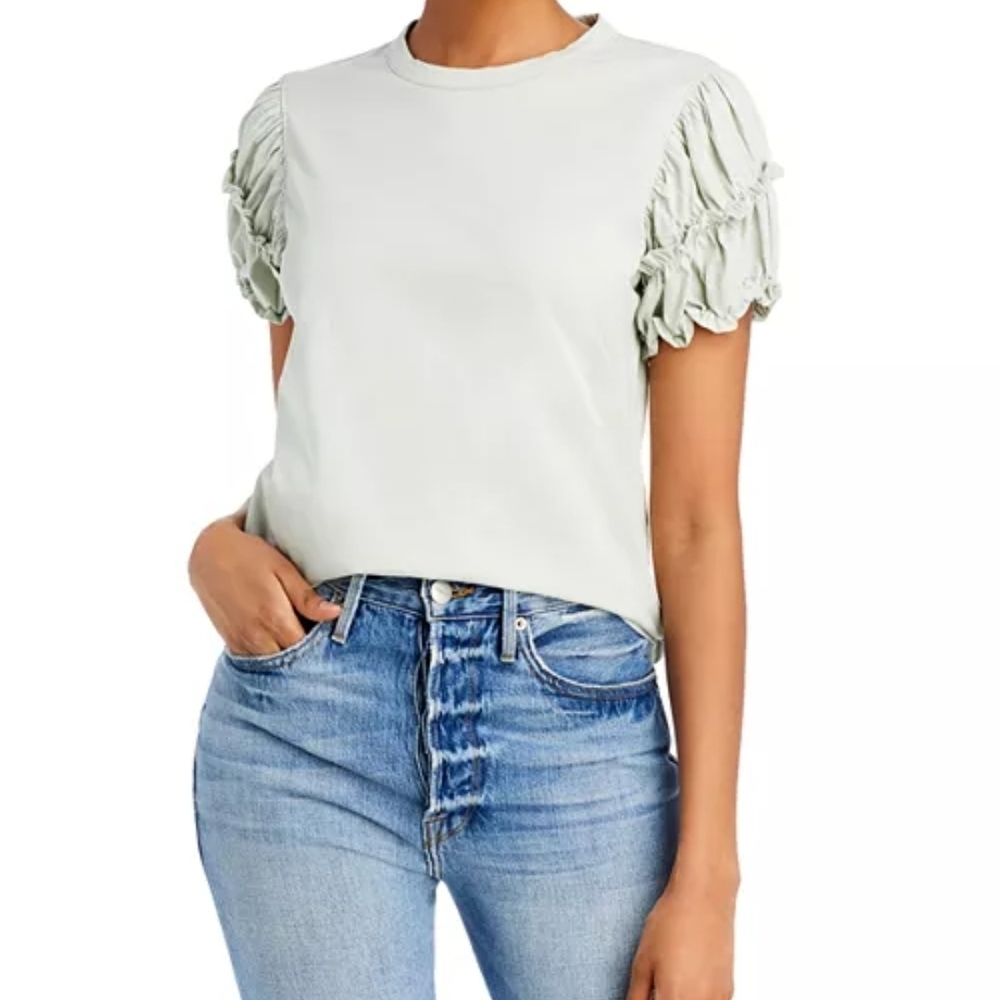 Rebecca Taylor Ruffled Short Sleeve Shirt 100% Cotton Size XS